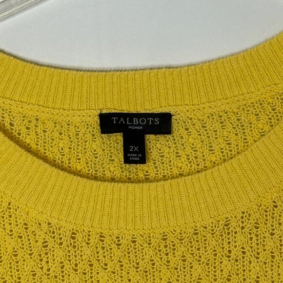 Talbots 100% Cotton Diamond Print Knit Boatneck Tunic Sweater Ribbed Yellow 2X - Picture 5 of 8
